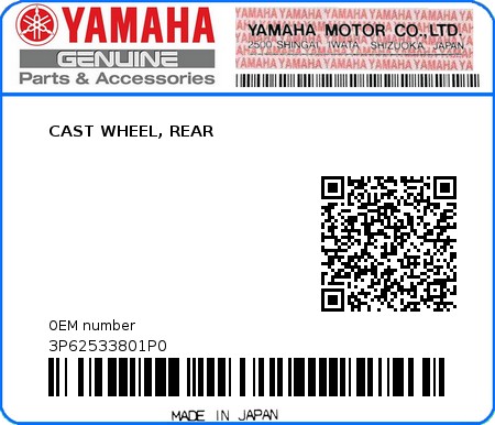 Product image: Yamaha - 3P62533801P0 - CAST WHEEL, REAR  0