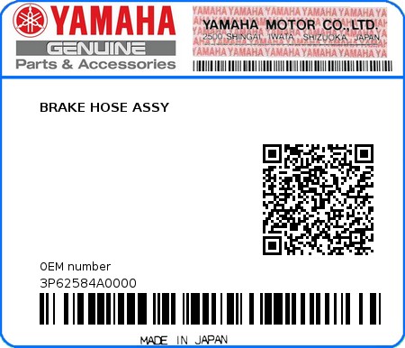 Product image: Yamaha - 3P62584A0000 - BRAKE HOSE ASSY  0