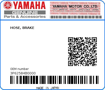 Product image: Yamaha - 3P62584B0000 - HOSE, BRAKE  0