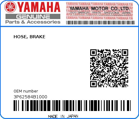Product image: Yamaha - 3P62584B1000 - HOSE, BRAKE  0