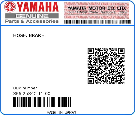 Product image: Yamaha - 3P6-2584C-11-00 - HOSE, BRAKE  0
