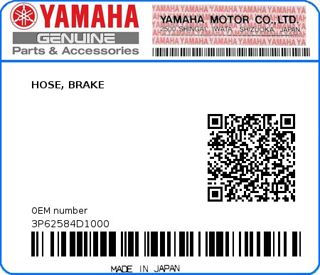 Product image: Yamaha - 3P62584D1000 - HOSE, BRAKE  0
