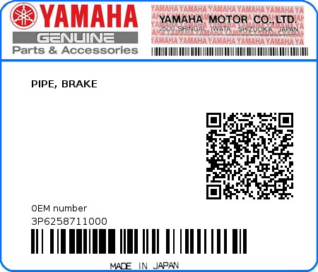 Product image: Yamaha - 3P6258711000 - PIPE, BRAKE  0