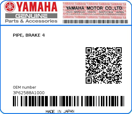Product image: Yamaha - 3P62588A1000 - PIPE, BRAKE 4  0