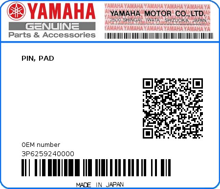 Product image: Yamaha - 3P6259240000 - PIN, PAD  0
