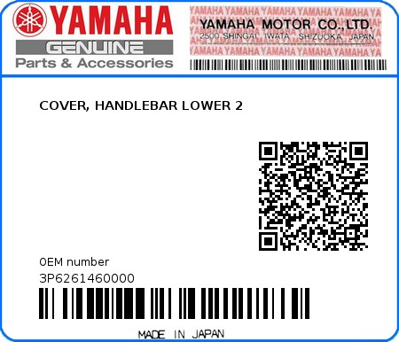Product image: Yamaha - 3P6261460000 - COVER, HANDLEBAR LOWER 2  0