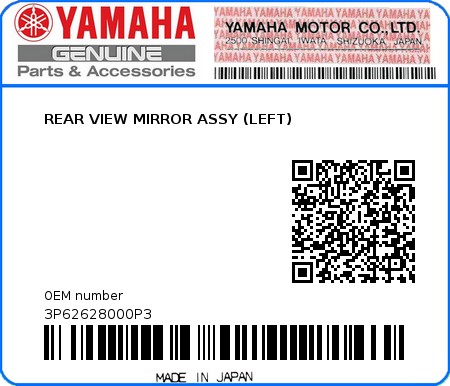 Product image: Yamaha - 3P62628000P3 - REAR VIEW MIRROR ASSY (LEFT)  0
