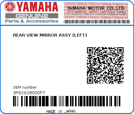 Product image: Yamaha - 3P62628000P7 - REAR VIEW MIRROR ASSY (LEFT)  0