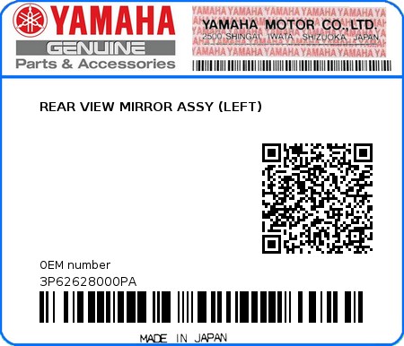 Product image: Yamaha - 3P62628000PA - REAR VIEW MIRROR ASSY (LEFT)  0