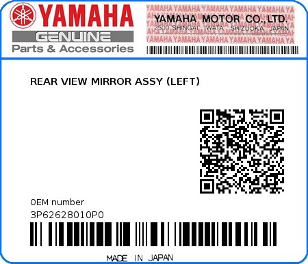 Product image: Yamaha - 3P62628010P0 - REAR VIEW MIRROR ASSY (LEFT)  0