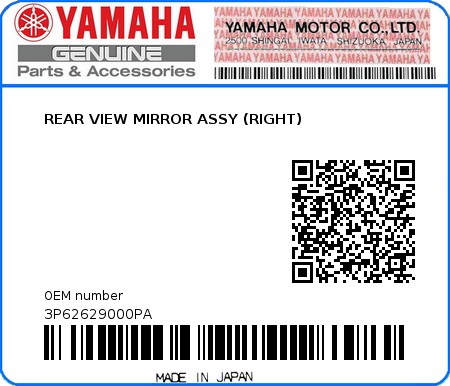 Product image: Yamaha - 3P62629000PA - REAR VIEW MIRROR ASSY (RIGHT)  0