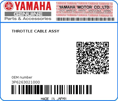 Product image: Yamaha - 3P6263021000 - THROTTLE CABLE ASSY  0