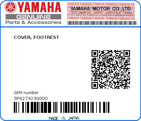 Product image: Yamaha - 3P6274230000 - COVER, FOOTREST  0
