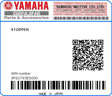 Product image: Yamaha - 3P62743E0000 - STOPPER  0