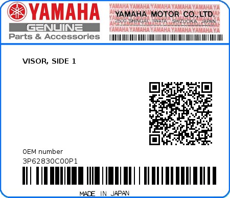 Product image: Yamaha - 3P62830C00P1 - VISOR, SIDE 1  0