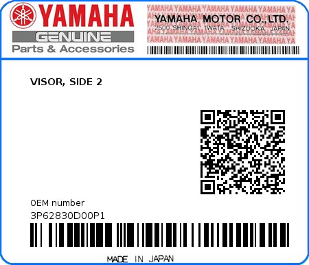 Product image: Yamaha - 3P62830D00P1 - VISOR, SIDE 2  0