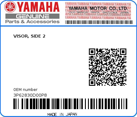 Product image: Yamaha - 3P62830D00P8 - VISOR, SIDE 2  0