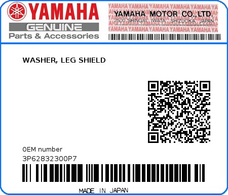 Product image: Yamaha - 3P62832300P7 - WASHER, LEG SHIELD  0