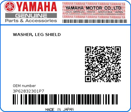 Product image: Yamaha - 3P62832301P7 - WASHER, LEG SHIELD  0