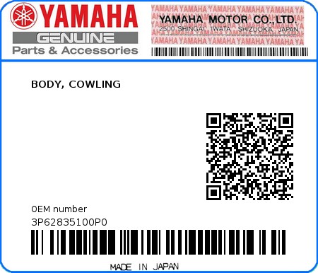 Product image: Yamaha - 3P62835100P0 - BODY, COWLING  0