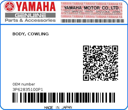 Product image: Yamaha - 3P62835100P1 - BODY, COWLING  0