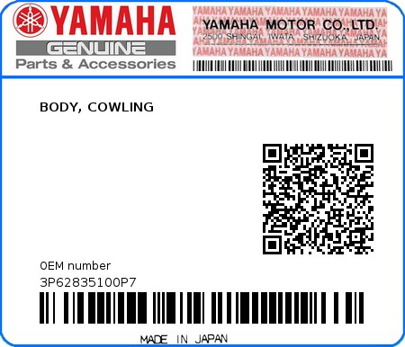Product image: Yamaha - 3P62835100P7 - BODY, COWLING  0
