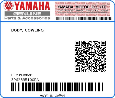 Product image: Yamaha - 3P62835100PA - BODY, COWLING  0
