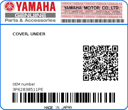 Product image: Yamaha - 3P62838511PE - COVER, UNDER  0