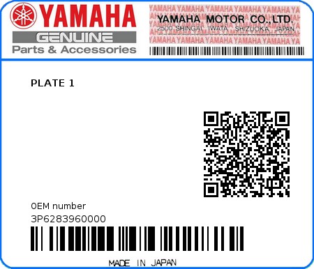 Product image: Yamaha - 3P6283960000 - PLATE 1  0