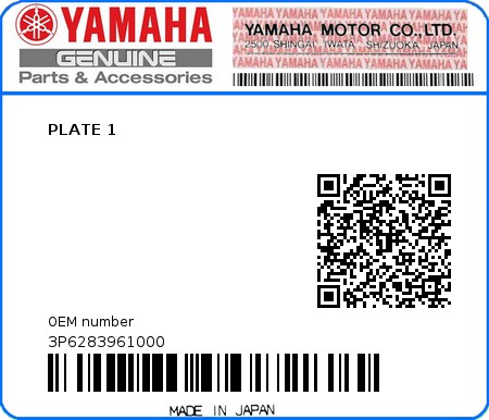 Product image: Yamaha - 3P6283961000 - PLATE 1  0