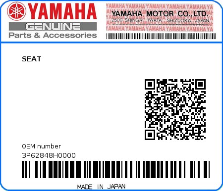 Product image: Yamaha - 3P62848H0000 - SEAT  0