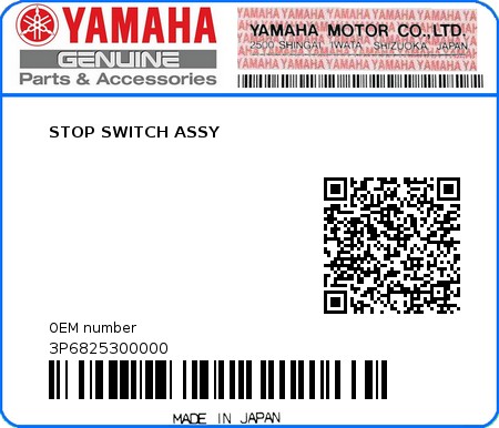 Product image: Yamaha - 3P6825300000 - STOP SWITCH ASSY  0