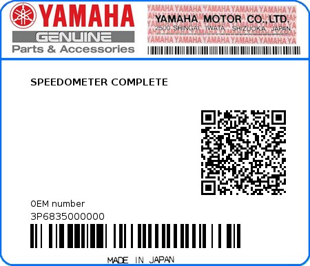Product image: Yamaha - 3P6835000000 - SPEEDOMETER COMPLETE  0