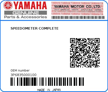 Product image: Yamaha - 3P6835000100 - SPEEDOMETER COMPLETE  0