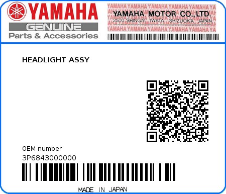 Product image: Yamaha - 3P6843000000 - HEADLIGHT ASSY  0