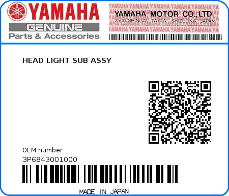 Product image: Yamaha - 3P6843001000 - HEAD LIGHT SUB ASSY  0