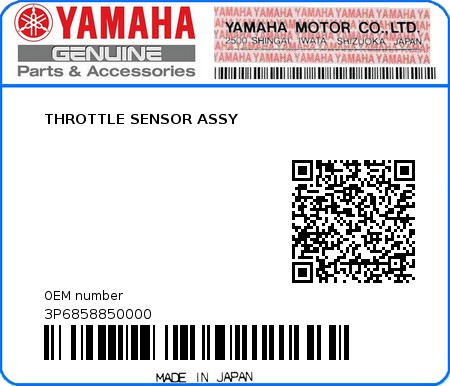 Product image: Yamaha - 3P6858850000 - THROTTLE SENSOR ASSY  0