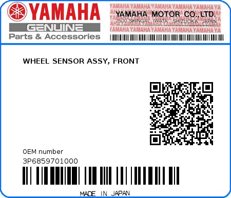 Product image: Yamaha - 3P6859701000 - WHEEL SENSOR ASSY, FRONT  0
