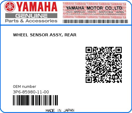 Product image: Yamaha - 3P6-85980-11-00 - WHEEL SENSOR ASSY, REAR  0