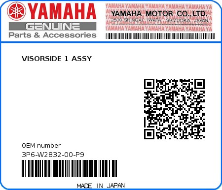 Product image: Yamaha - 3P6-W2832-00-P9 - VISORSIDE 1 ASSY  0