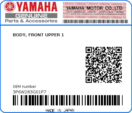 Product image: Yamaha - 3P6W283G01P7 - BODY, FRONT UPPER 1  0