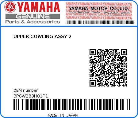 Product image: Yamaha - 3P6W283H01P1 - UPPER COWLING ASSY 2  0