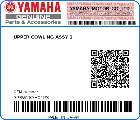 Product image: Yamaha - 3P6W283H01P3 - UPPER COWLING ASSY 2  0