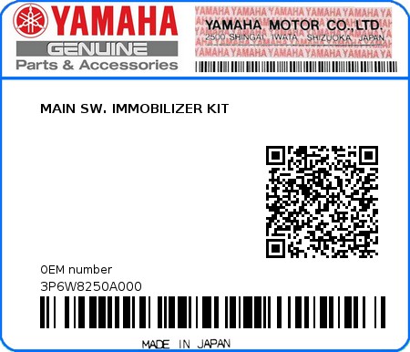 Product image: Yamaha - 3P6W8250A000 - MAIN SW. IMMOBILIZER KIT  0