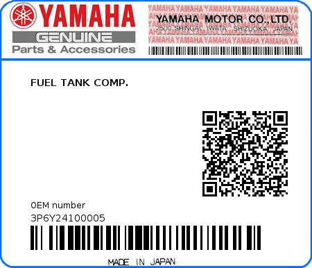 Product image: Yamaha - 3P6Y24100005 - FUEL TANK COMP.  0