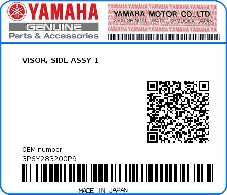 Product image: Yamaha - 3P6Y283200P9 - VISOR, SIDE ASSY 1  0