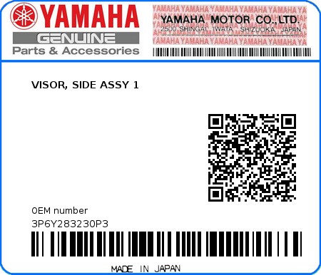 Product image: Yamaha - 3P6Y283230P3 - VISOR, SIDE ASSY 1  0