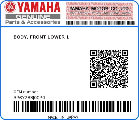 Product image: Yamaha - 3P6Y283J00P0 - BODY, FRONT LOWER 1  0