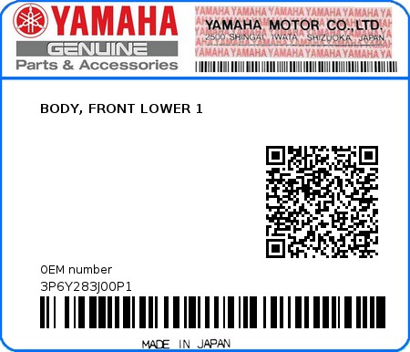 Product image: Yamaha - 3P6Y283J00P1 - BODY, FRONT LOWER 1  0