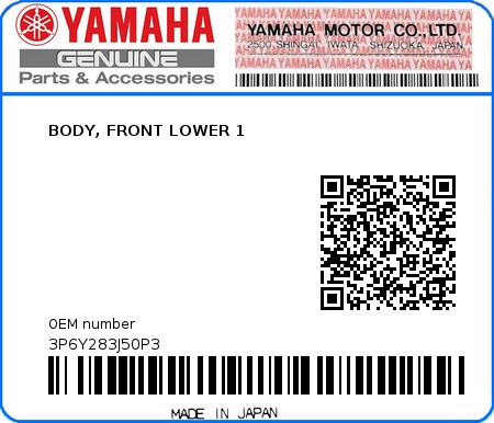Product image: Yamaha - 3P6Y283J50P3 - BODY, FRONT LOWER 1  0